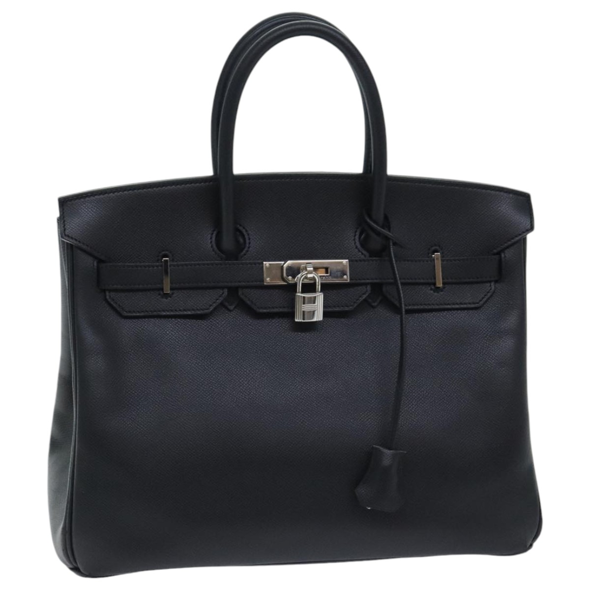 HERMES Birkin 35 Hand Bag Leather Black Silver Auth 76763A