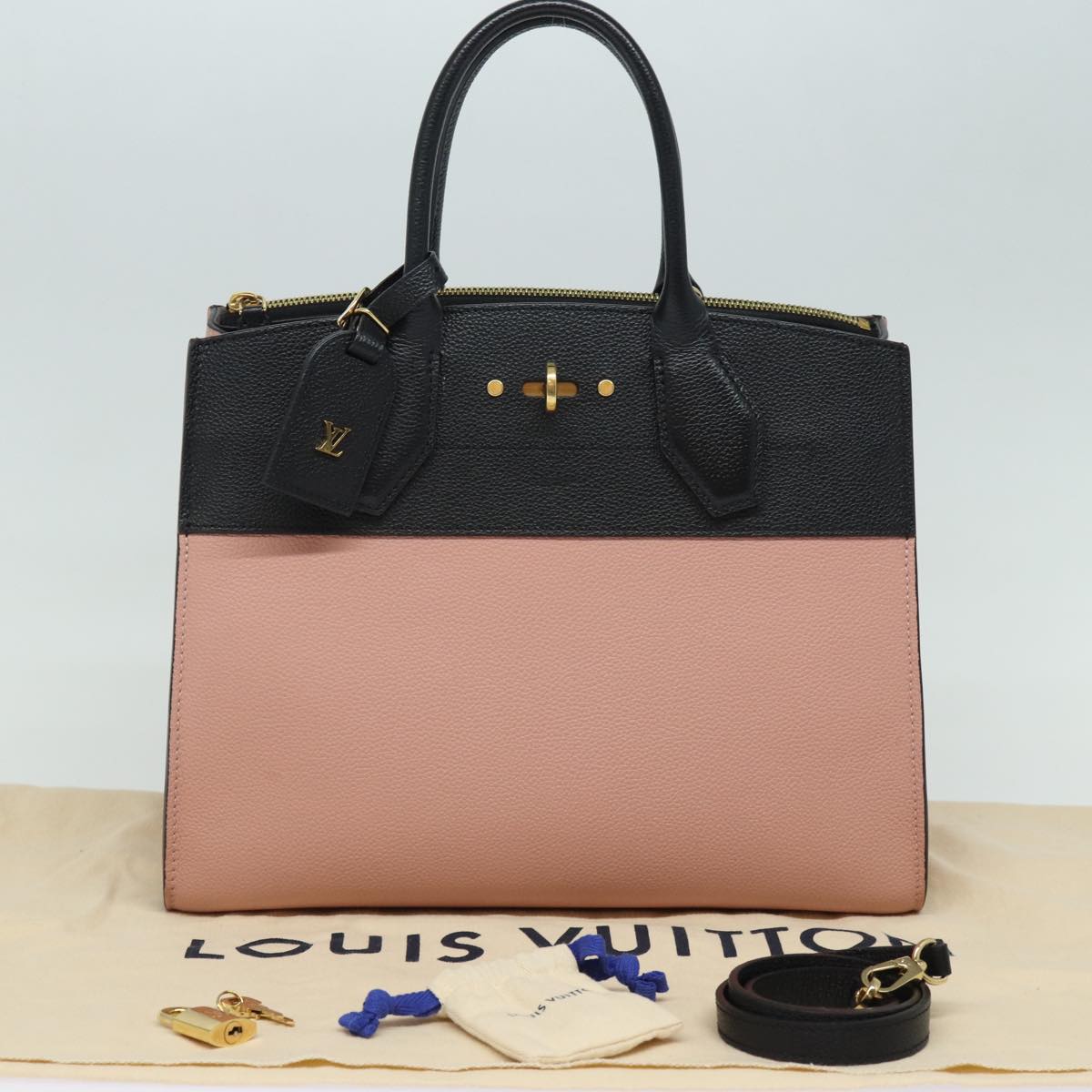 LOUIS VUITTON City Steamer PM Hand Bag Leather Noir Magnolia