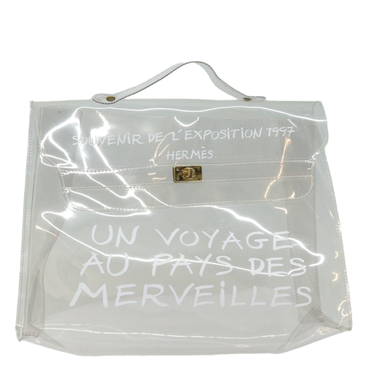 HERMES Vinyl Kelly Hand Bag Vinyl Clear Auth 82818