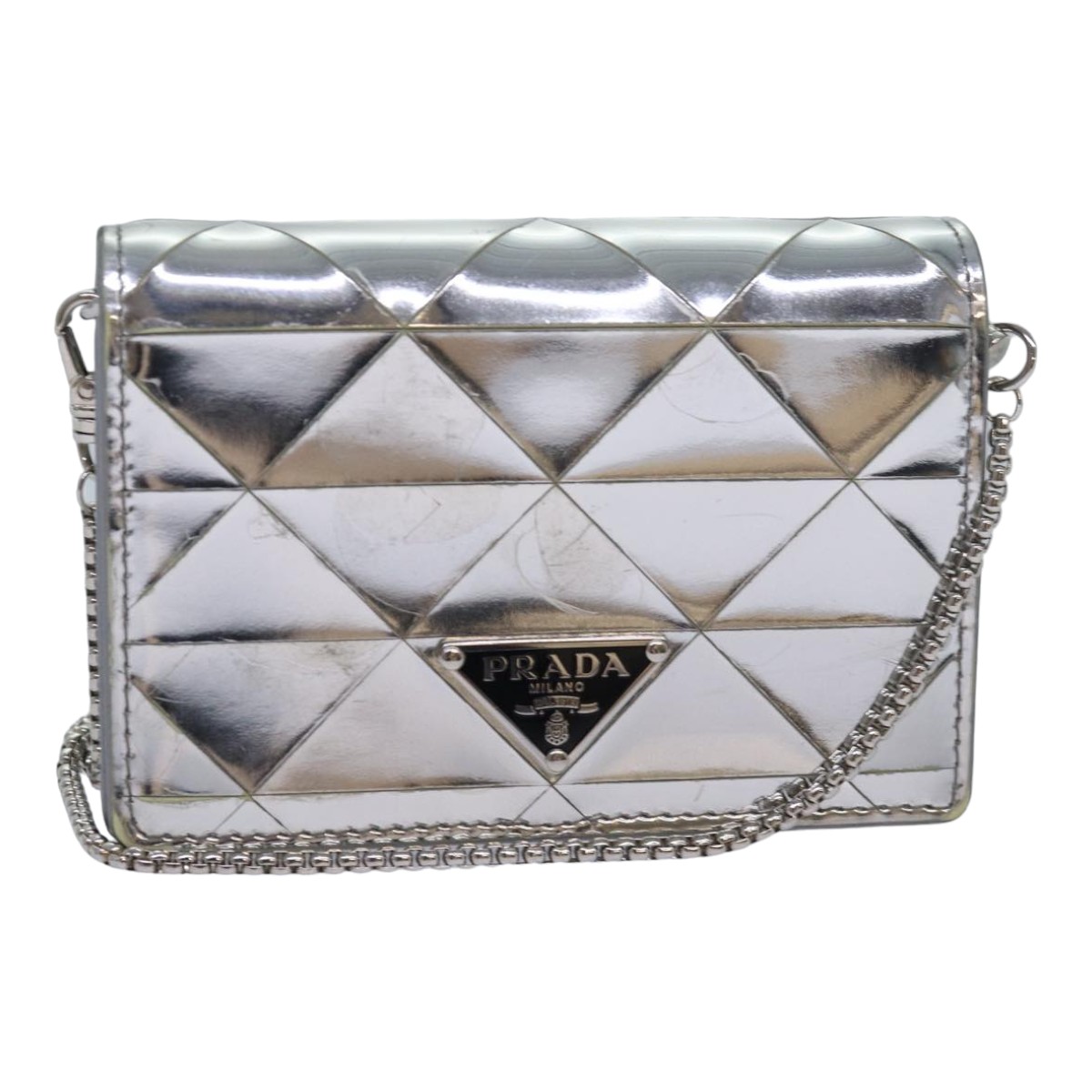 PRADA Shoulder Pouch Triangle Panel Silver Auth 84299 | eBay