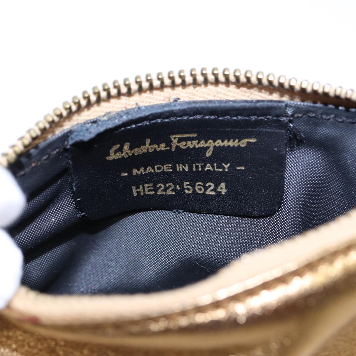 Salvatore Ferragamo Gancini Coin Purse Leather Gold Auth