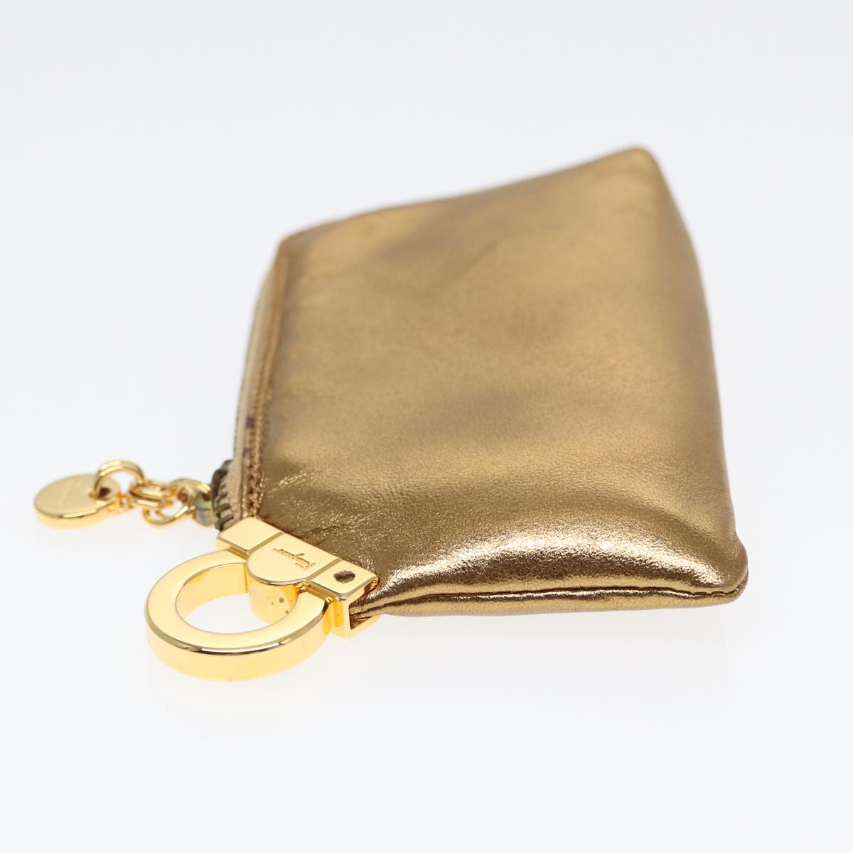 Salvatore Ferragamo Gancini Coin Purse Leather Gold Auth