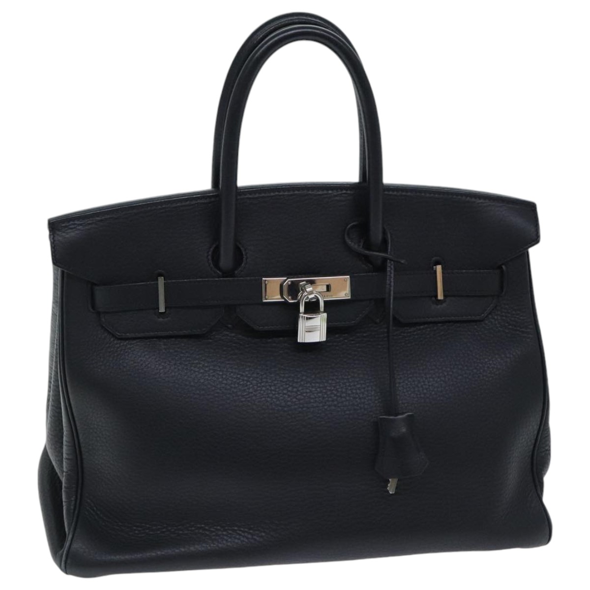 HERMES Birkin 35 Hand Bag Leather Black Silver Auth 88384A