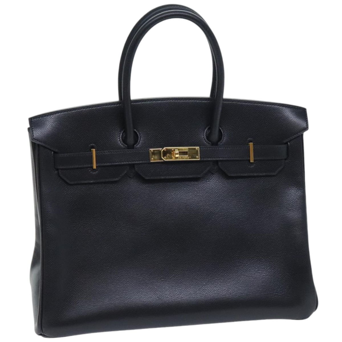 HERMES Birkin 35 Hand Bag Leather Black Gold Auth 88445A