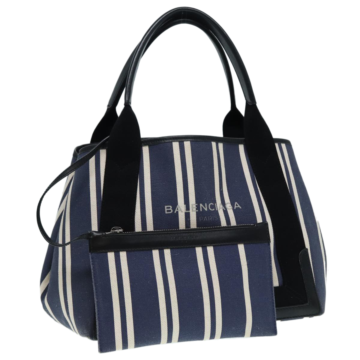 BALENCIAGA Navy Cabas M Hand Bag Canvas Blue Silver 339933 BALENCIAGA Navy Cabas M Hand Bag Canvas Blue Silver 339933