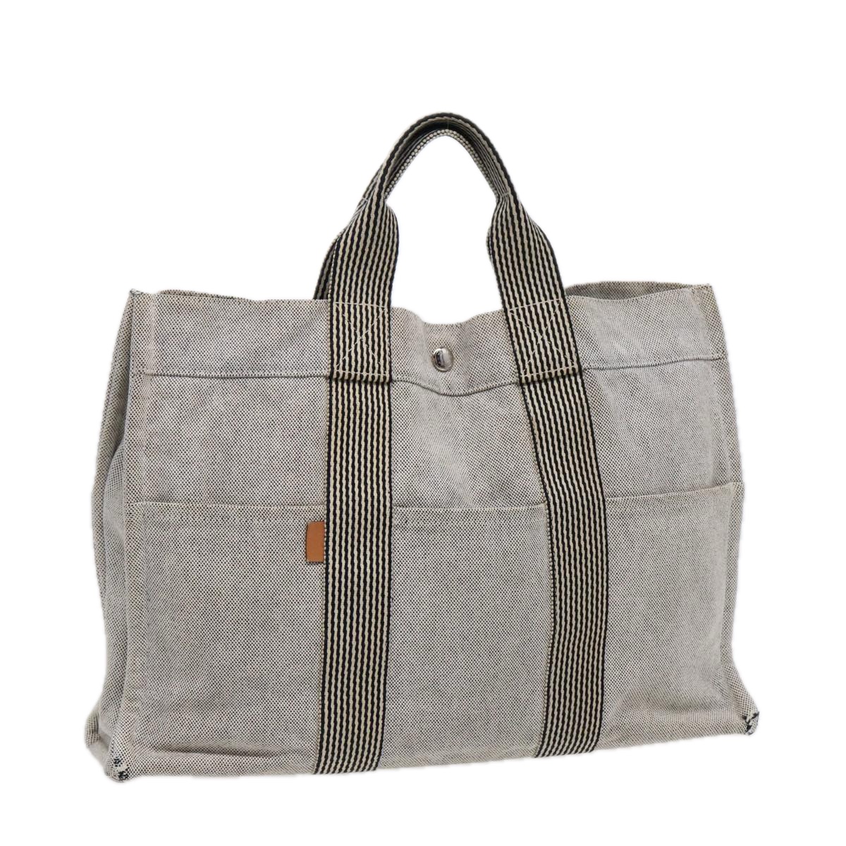 HERMES New Fourre Tout MM Hand Bag Canvas Gray Silver Auth 88662