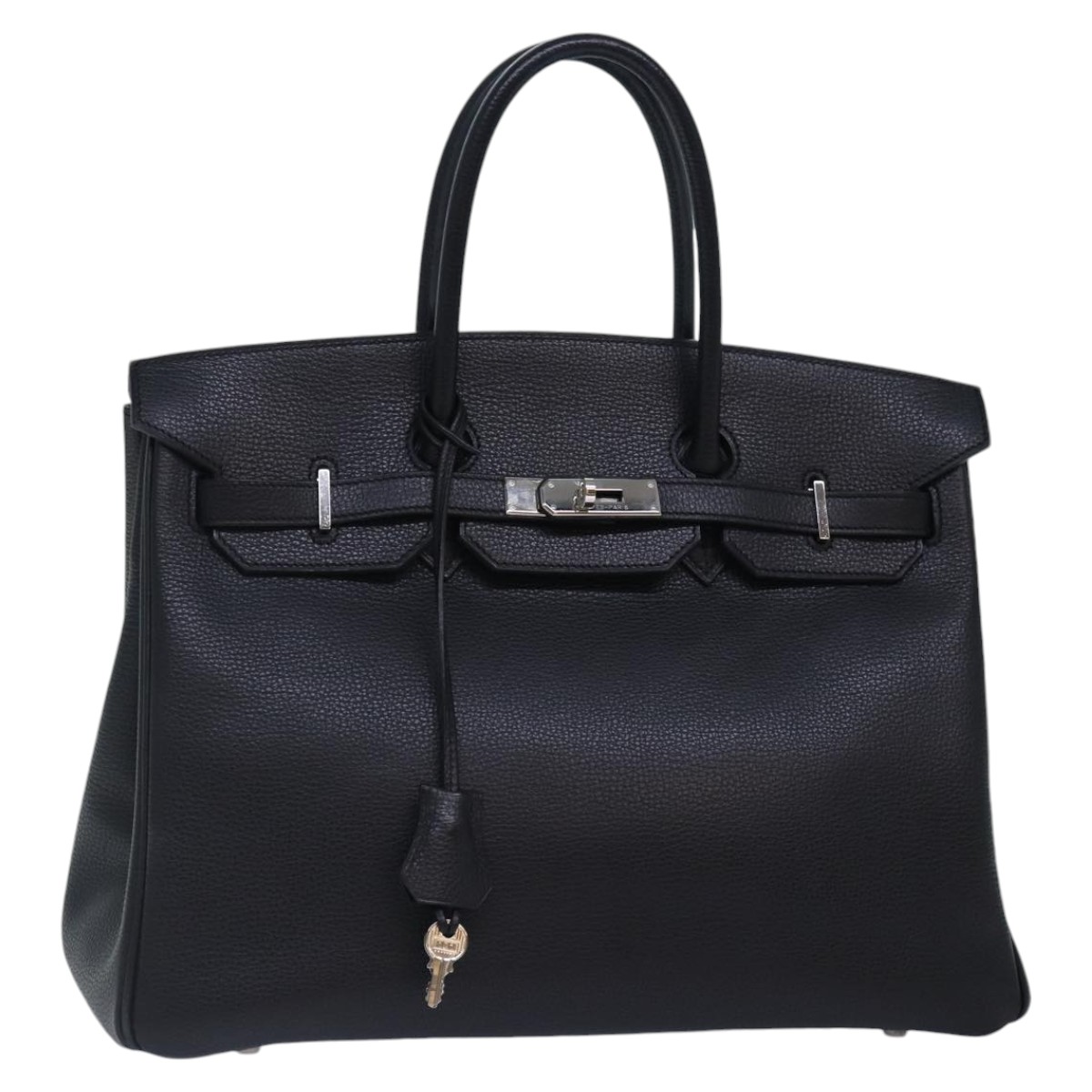 HERMES Birkin 35 Hand Bag Leather Black Silver Auth 89415