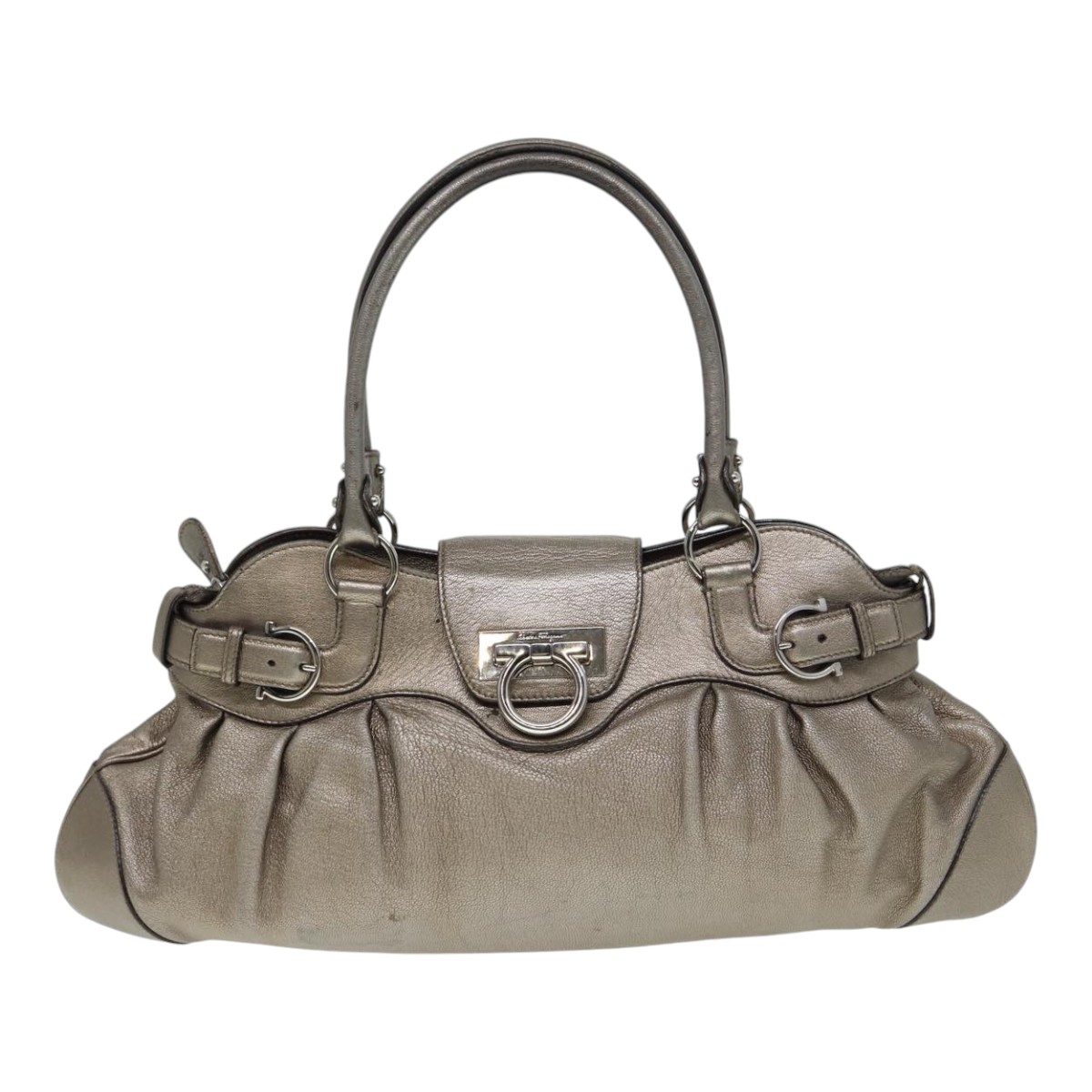 Salvatore Ferragamo Gancini Shoulder Bag Leather Gold Tone