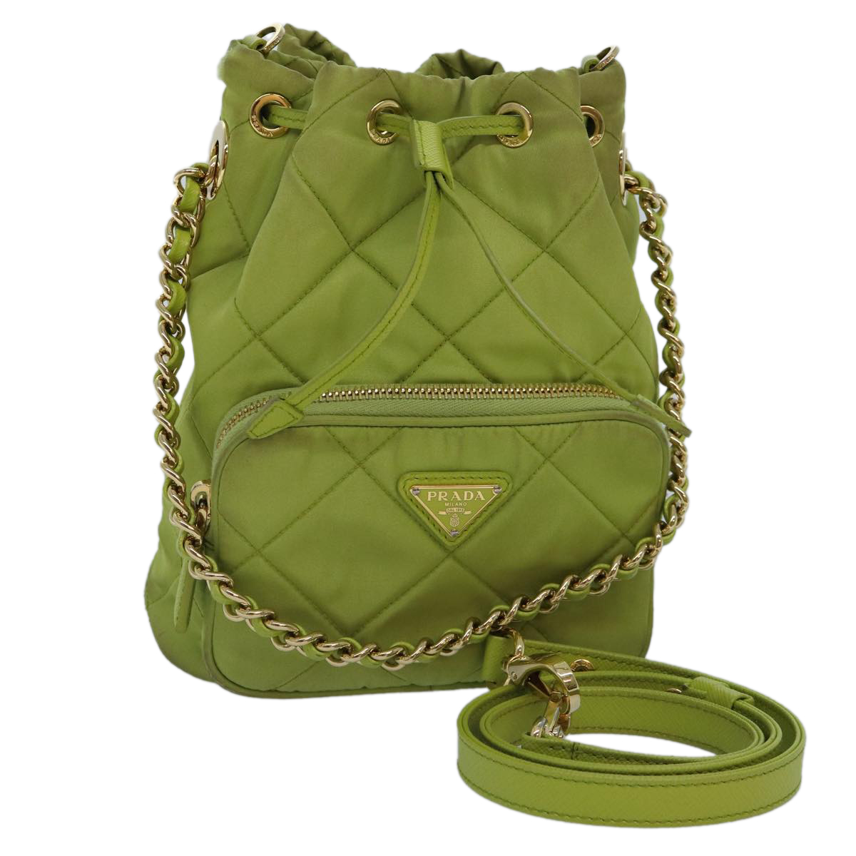 PRADA Chain Shoulder Bag Nylon 2way Green Gold Auth 89566 | eBay