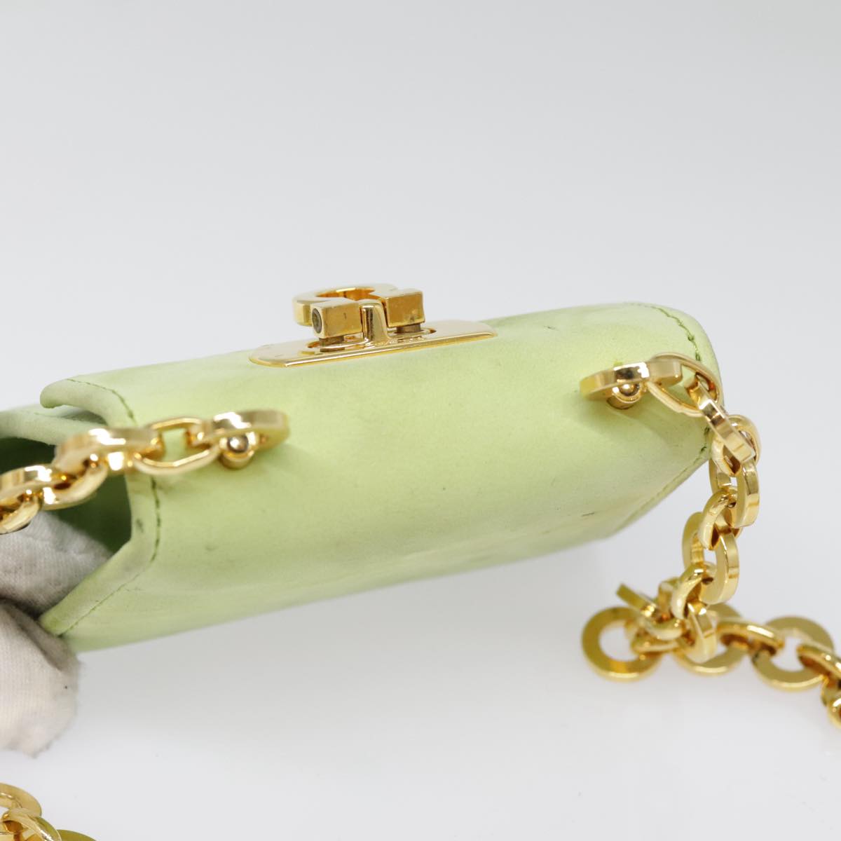 Salvatore Ferragamo Gancini Chain Shoulder Pouch Suede Gold
