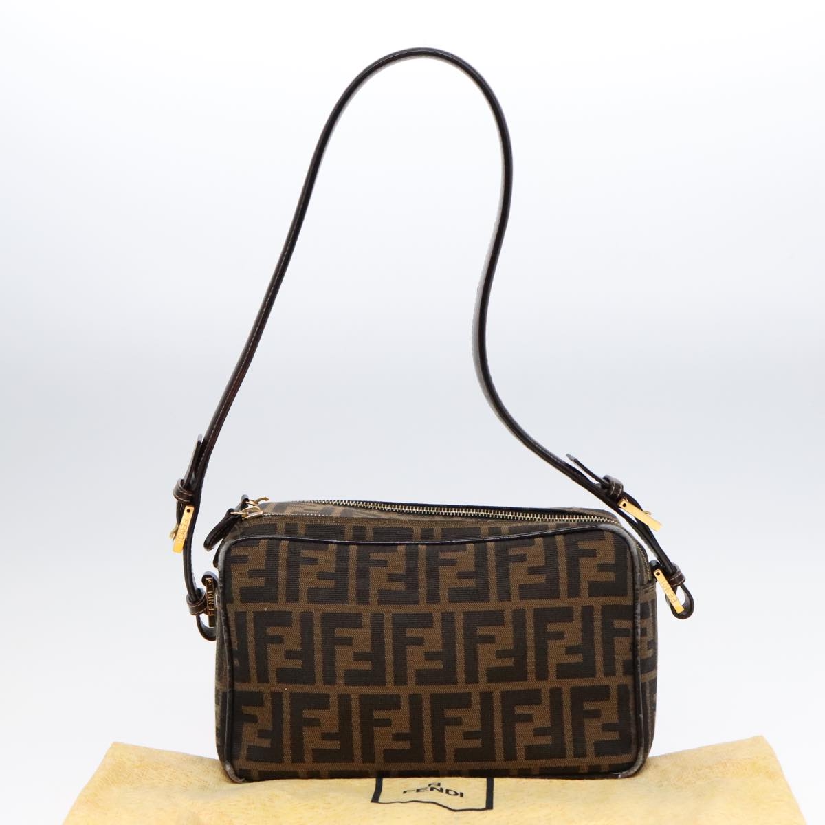 割引価格 Canvas Zucca FENDI Shoulder 91227 Auth gold Black Brown Bag バッグ・スーツケース