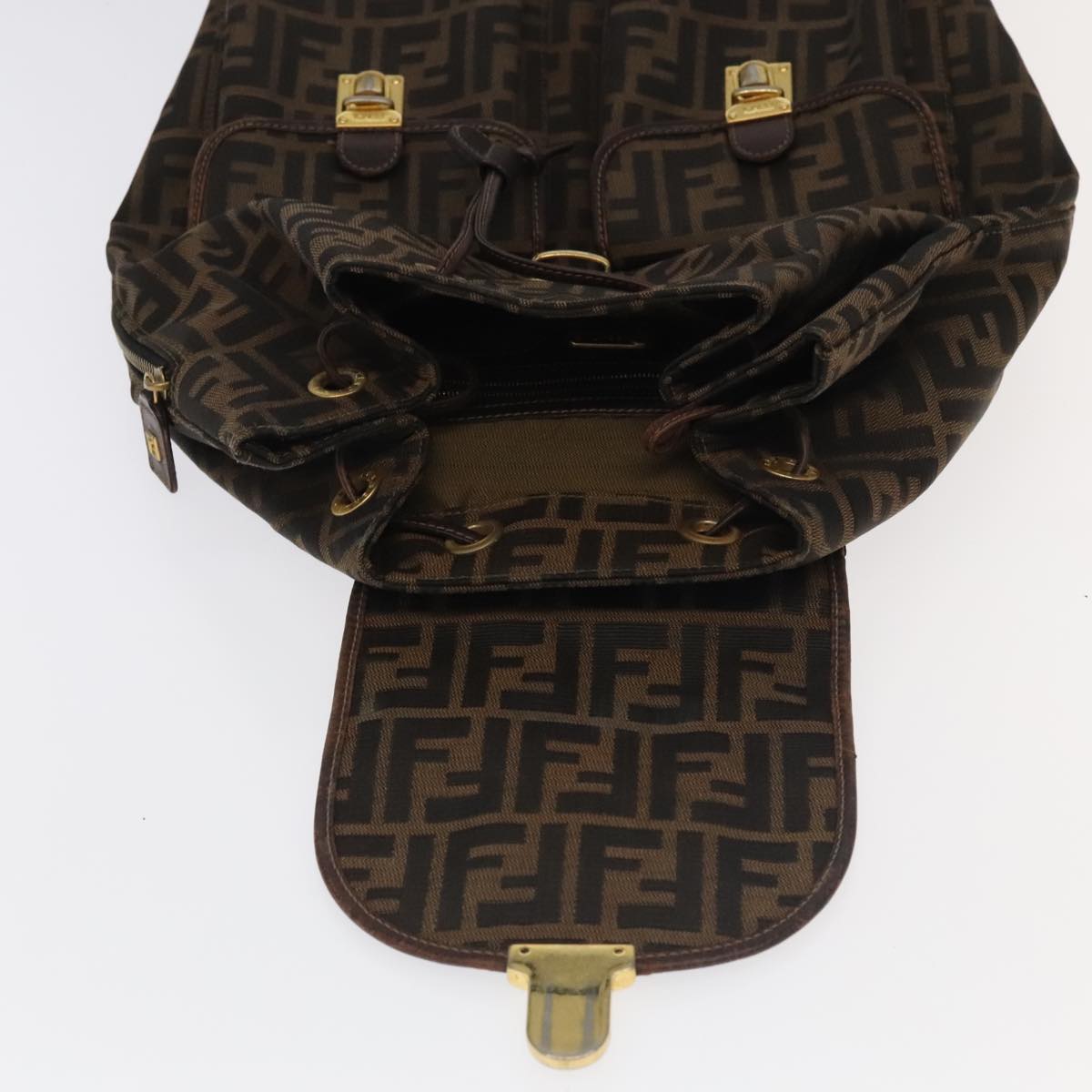 FENDI Zucca Canvas Backpack Brown Black gold Auth 91551 | eBay display picture 2