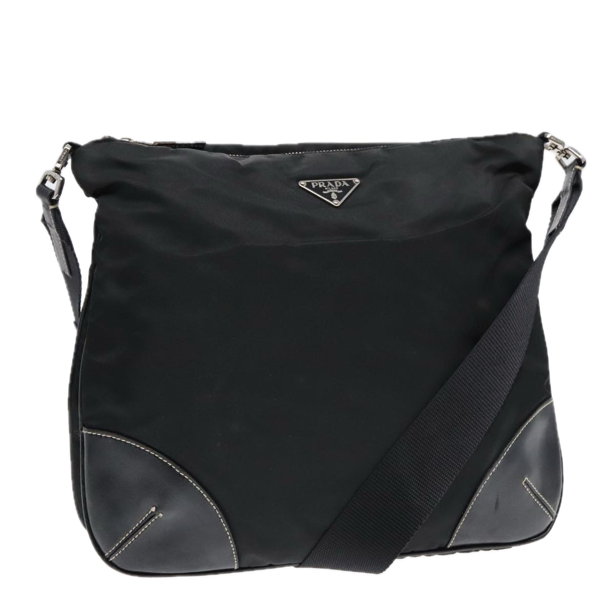 PRADA Shoulder Bag Nylon Leather Black Silver Auth 91835 | eBay