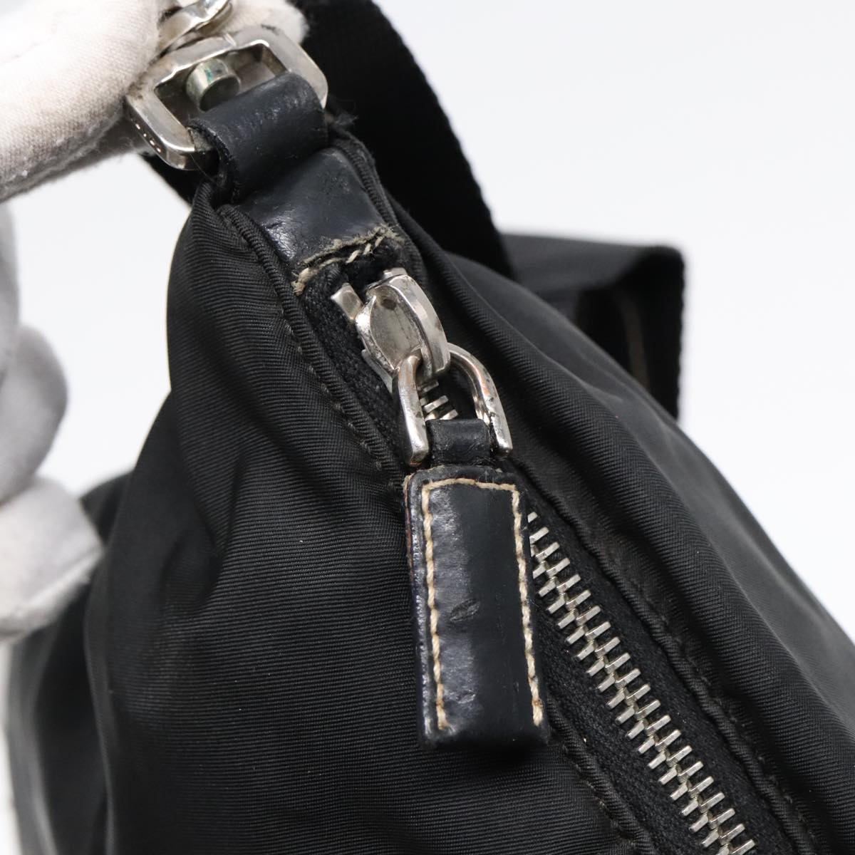 PRADA Shoulder Bag Nylon Leather Black Silver Auth 91835 | eBay