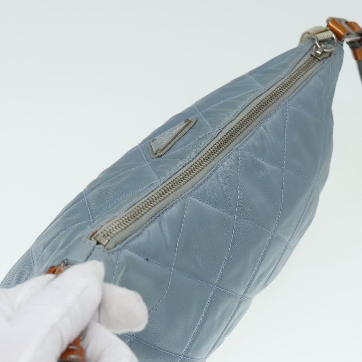 PRADA Shoulder Bag Nylon Light Blue Silver Auth 92105 | eBay
