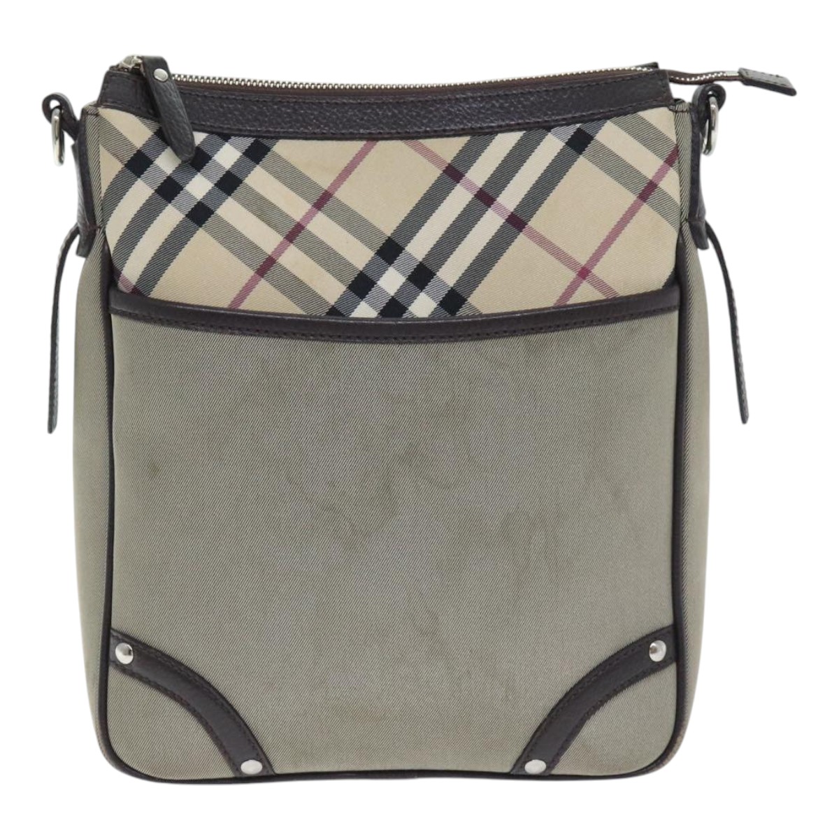 BURBERRY Nova Check Shoulder Bag Nylon Leather Gray Beige
