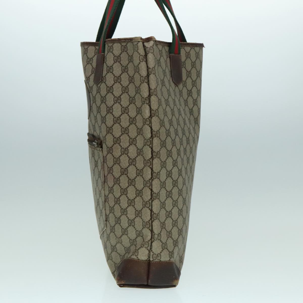 GUCCI GG Supreme Web Sherry Line Tote Bag PVC Leather Beige