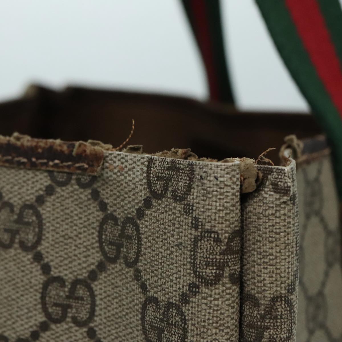 GUCCI GG Supreme Web Sherry Line Tote Bag PVC Leather Beige
