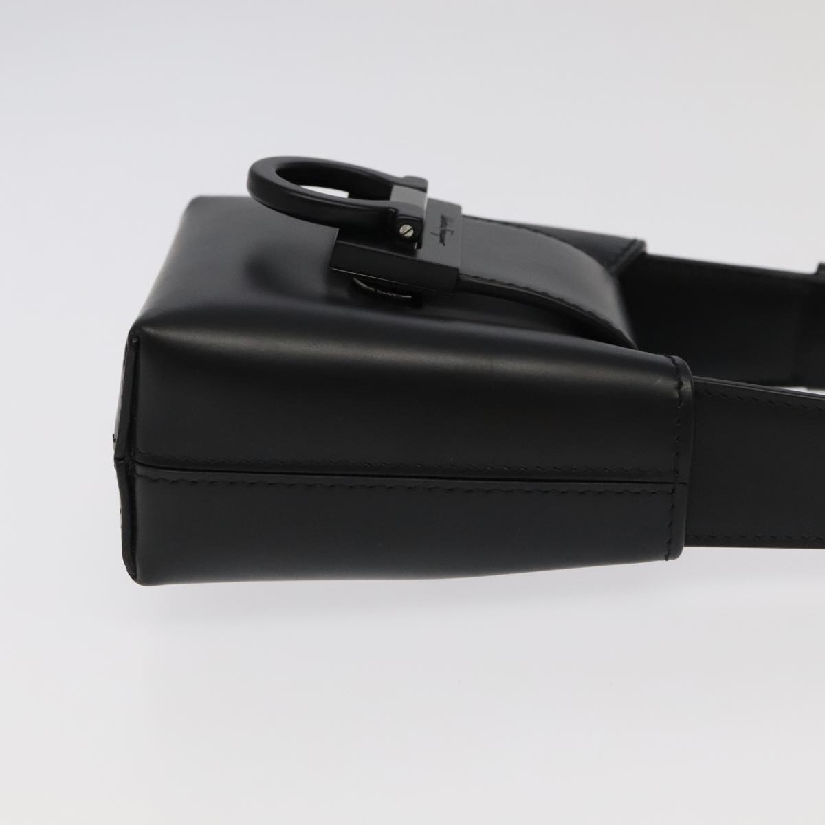 Salvatore Ferragamo Gancini Hand Bag Leather Black Auth