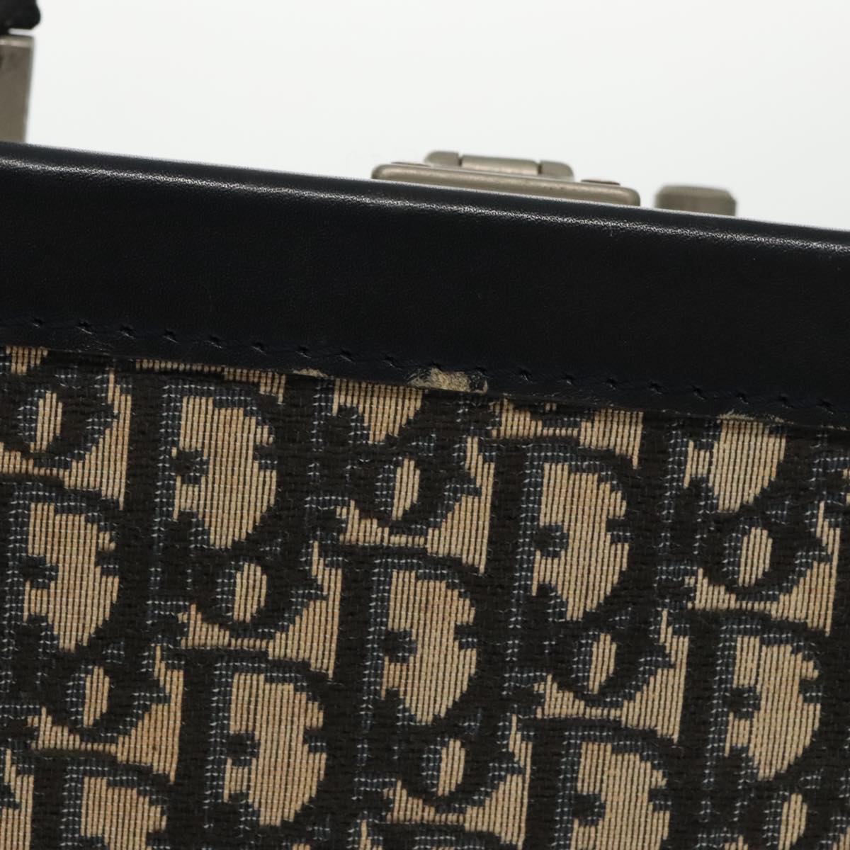 Christian Dior Trotter Canvas Trunk Navy Silver Auth 94644