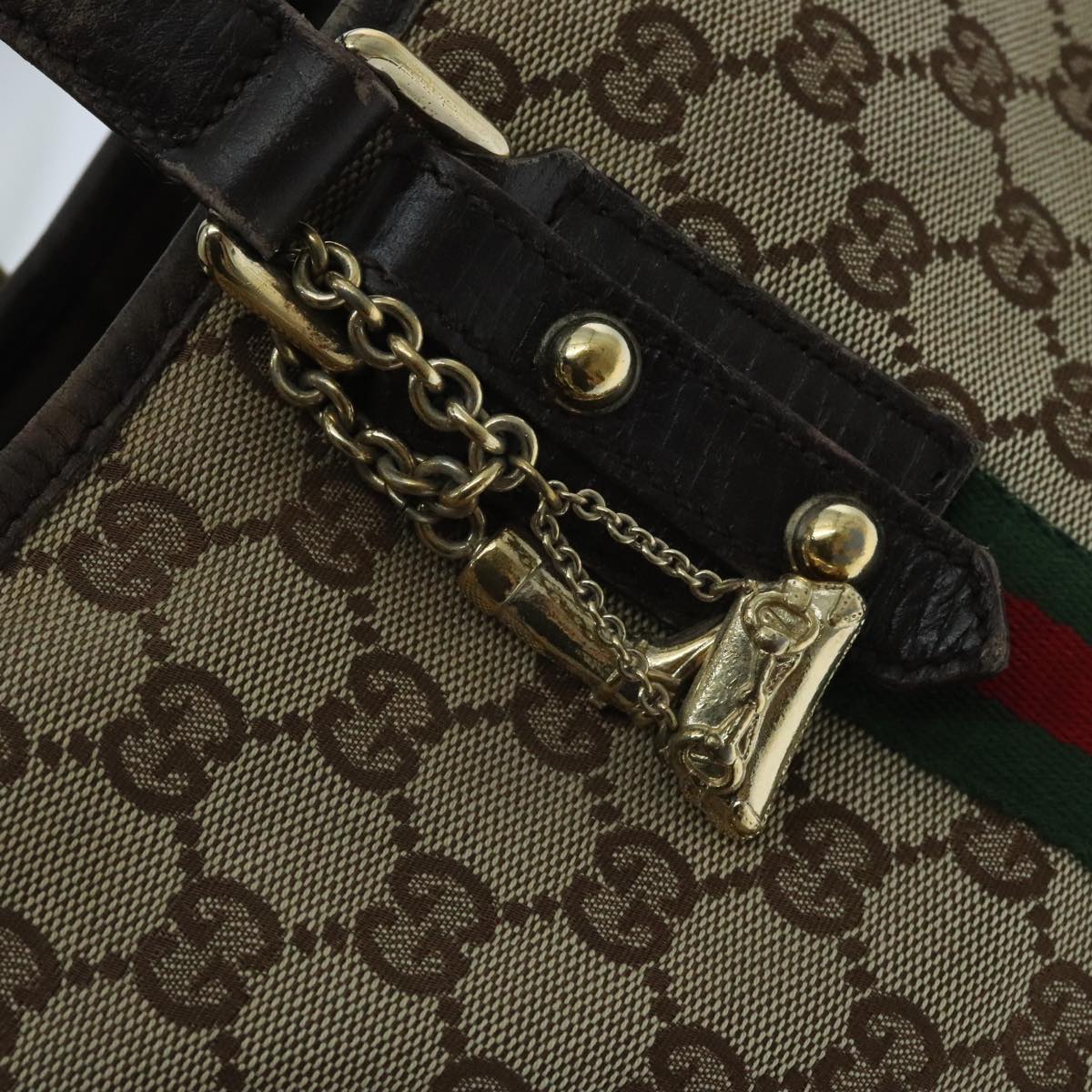 GUCCI GG Canvas Web Sherry Line Tote Bag Beige Gold 137396