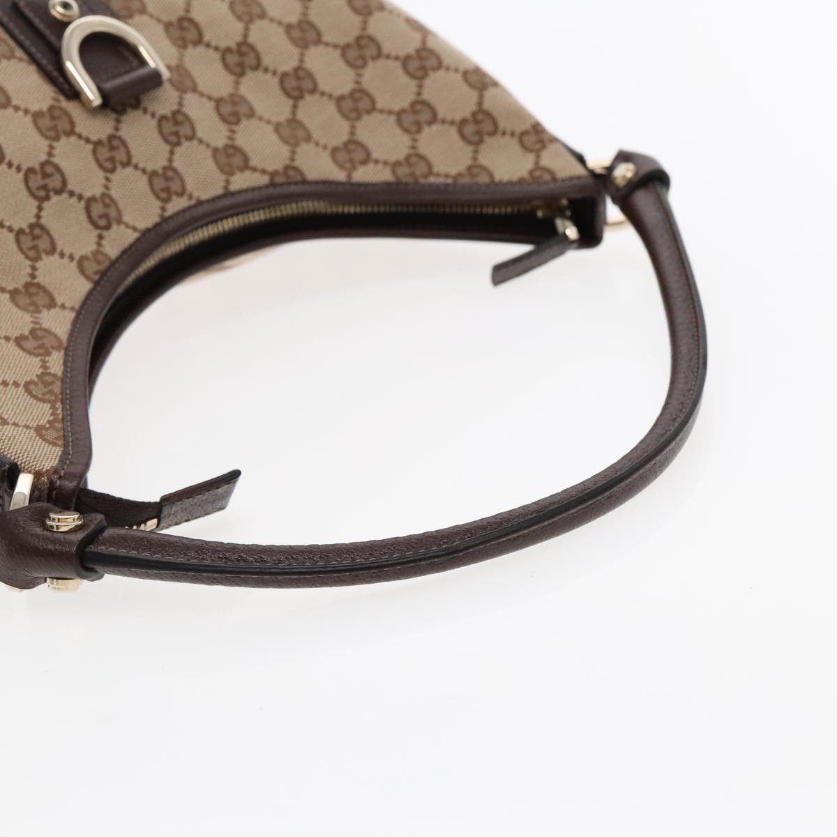GUCCI GG Canvas Abbey Shoulder Bag Beige Silver 130737 Auth