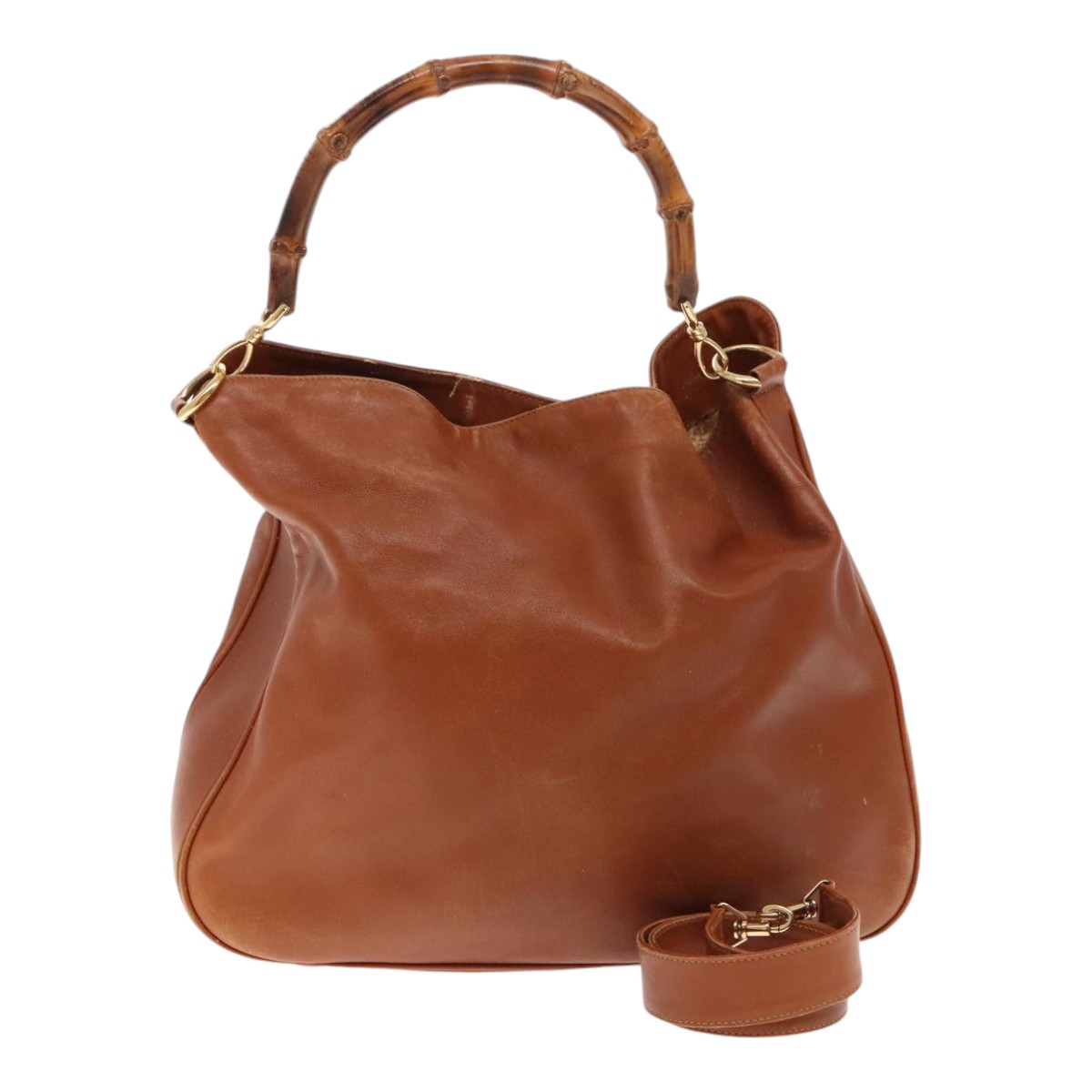 GUCCI Bamboo Shoulder Bag Leather 2way Brown Gold 001 2404