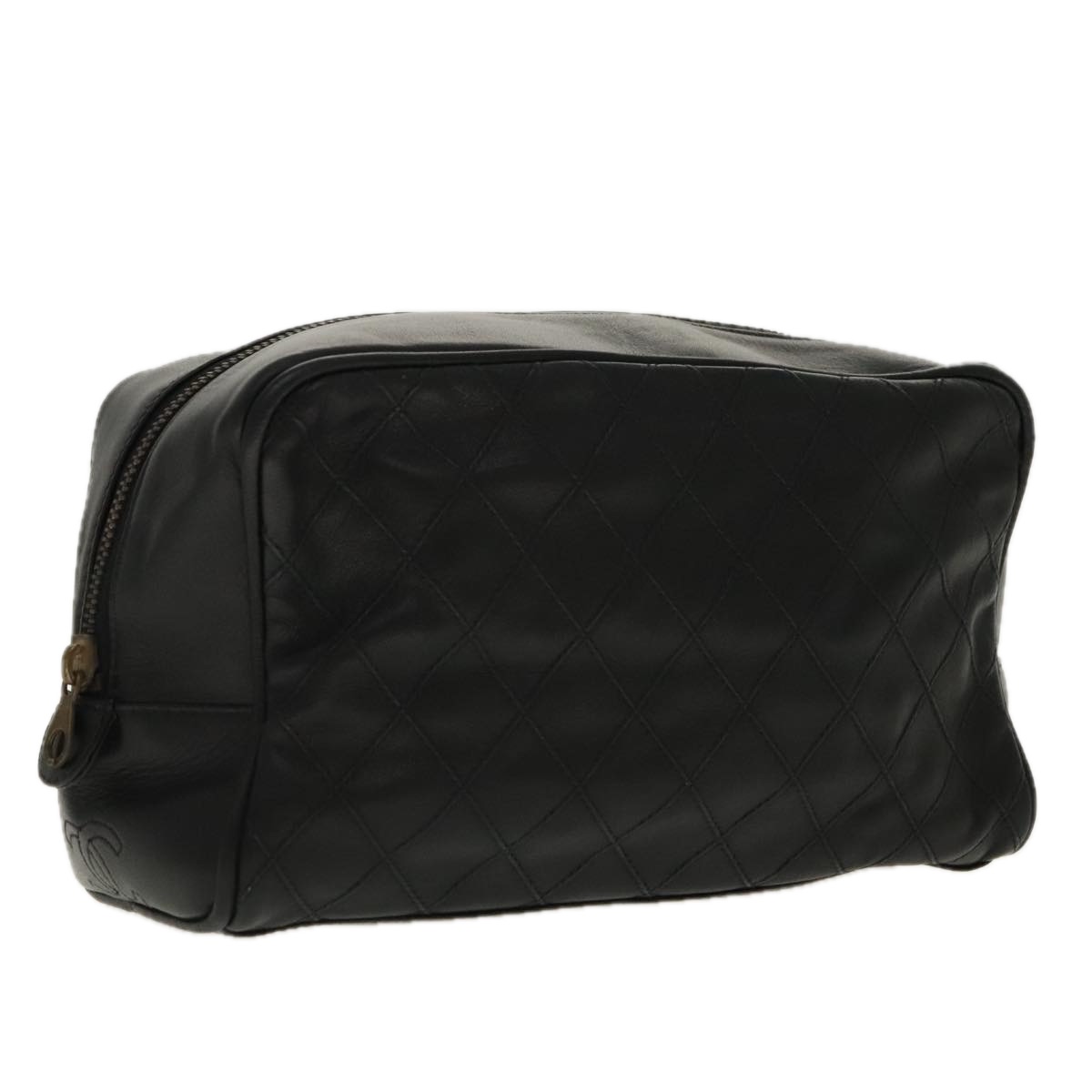 CHANEL Bicolore Clutch Bag Leather Black CC Auth 95615