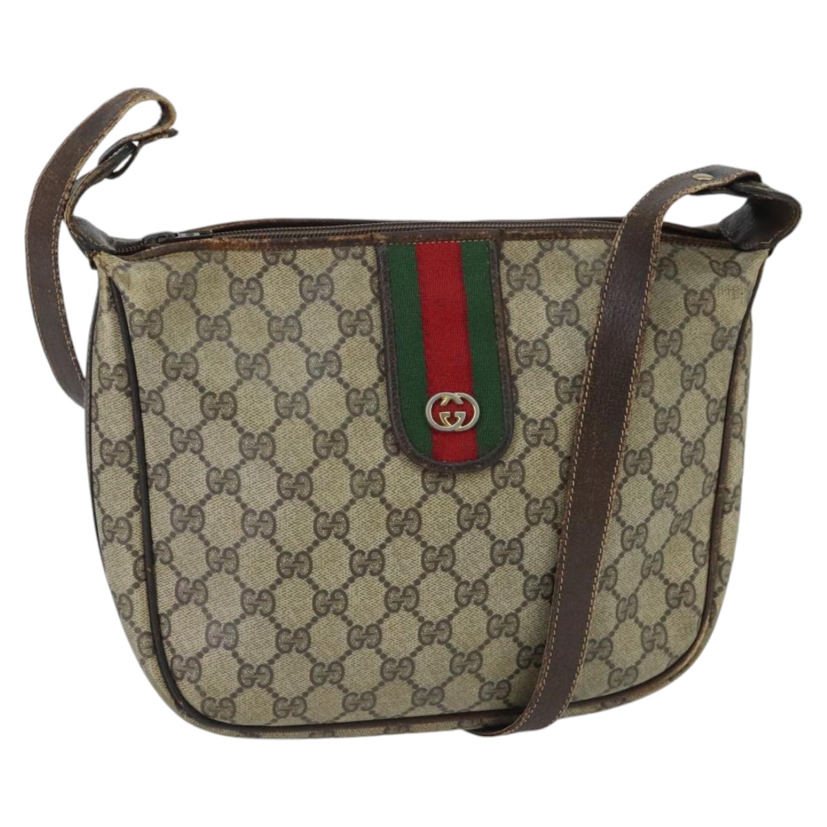GUCCI GG Supreme Web Sherry Line Shoulder Bag PVC Beige Gold