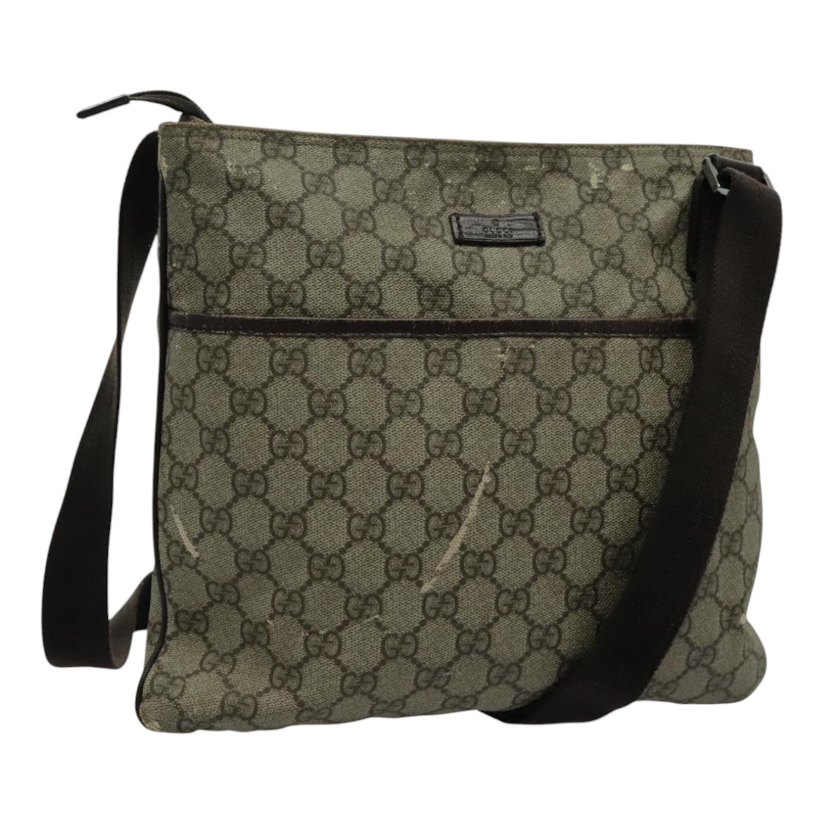 ビッグ割引 Beige PVC Bag Shoulder Supreme GG GUCCI Silver Auth 141626 バッグ