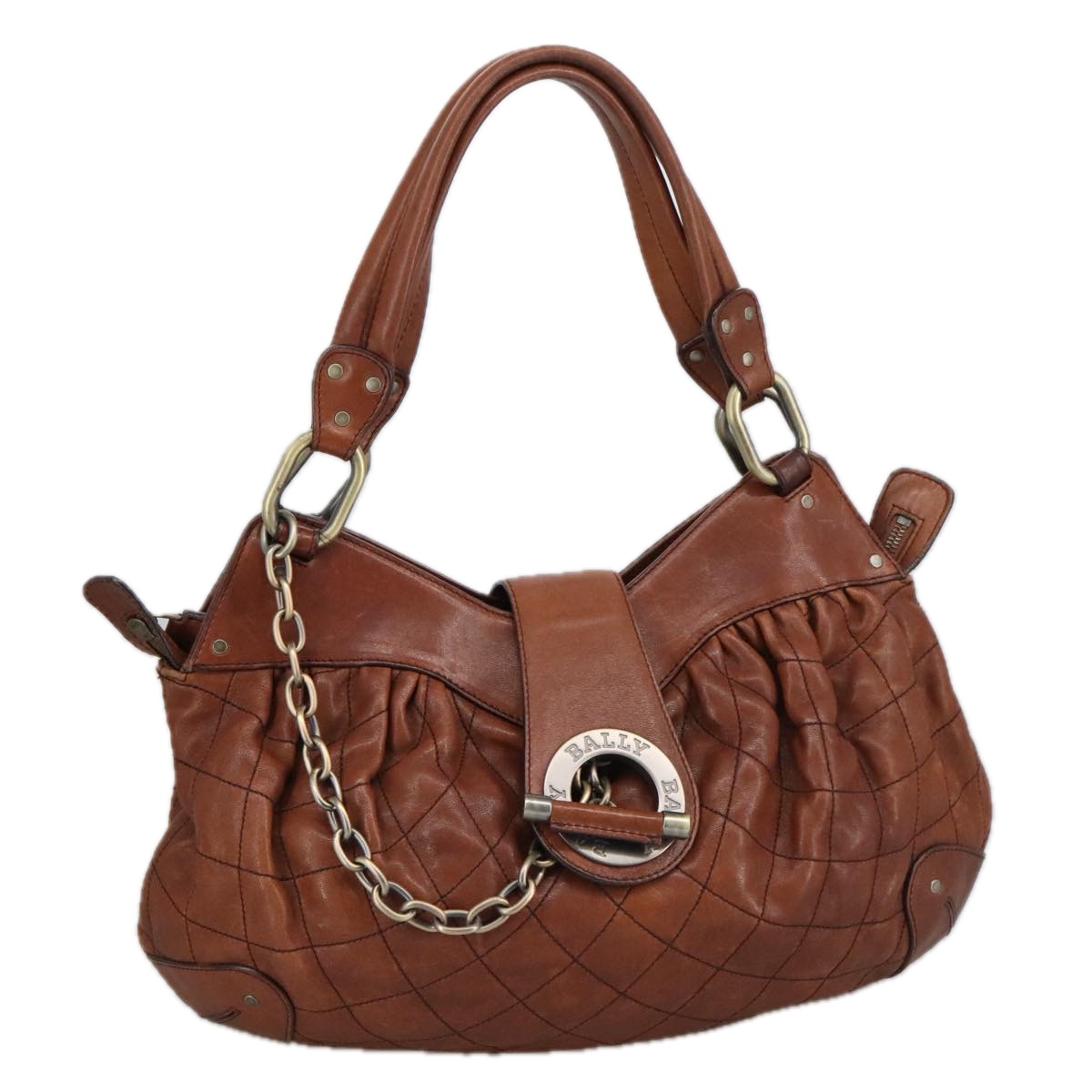 BALLY Hand Bag Leather Brown Auth 97476 | eBay