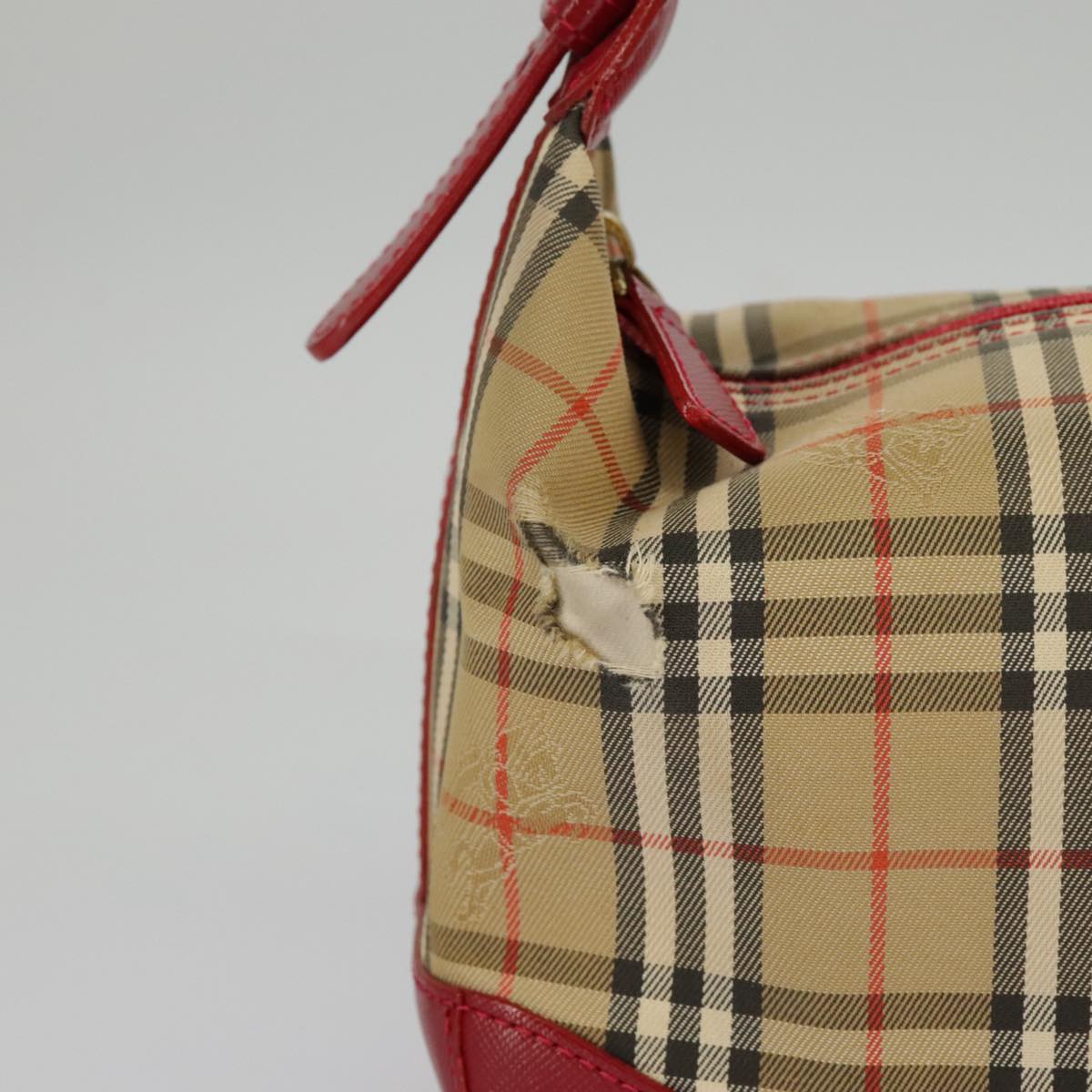 BURBERRY Nova Check Shoulder Bag Canvas Leather Beige Gold Red 