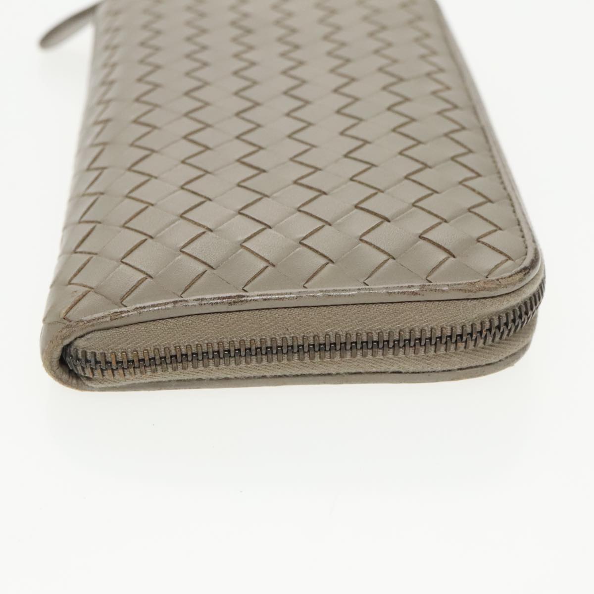 BOTTEGA VENETA INTRECCIATO Long Wallet Leather Gray Auth