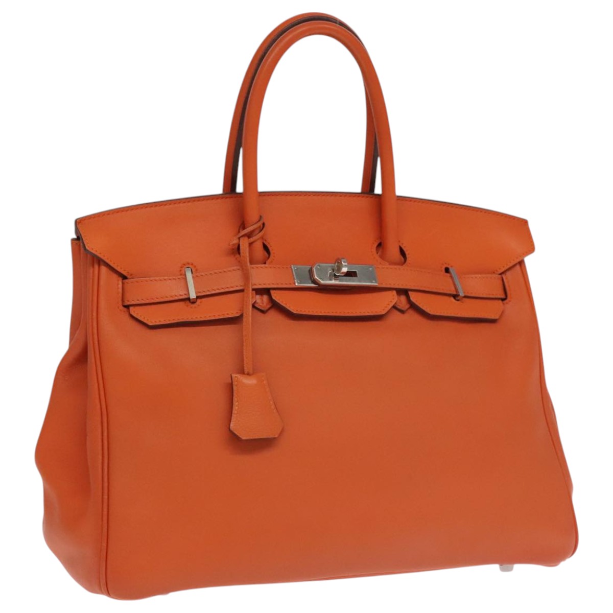 HERMES Birkin 35 Hand Bag Swift Orange Silver Auth 99939