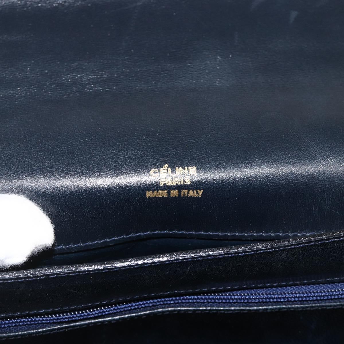 CELINE C Sulky Horse Carriage Shoulder Bag Canvas Navy Gold Auth