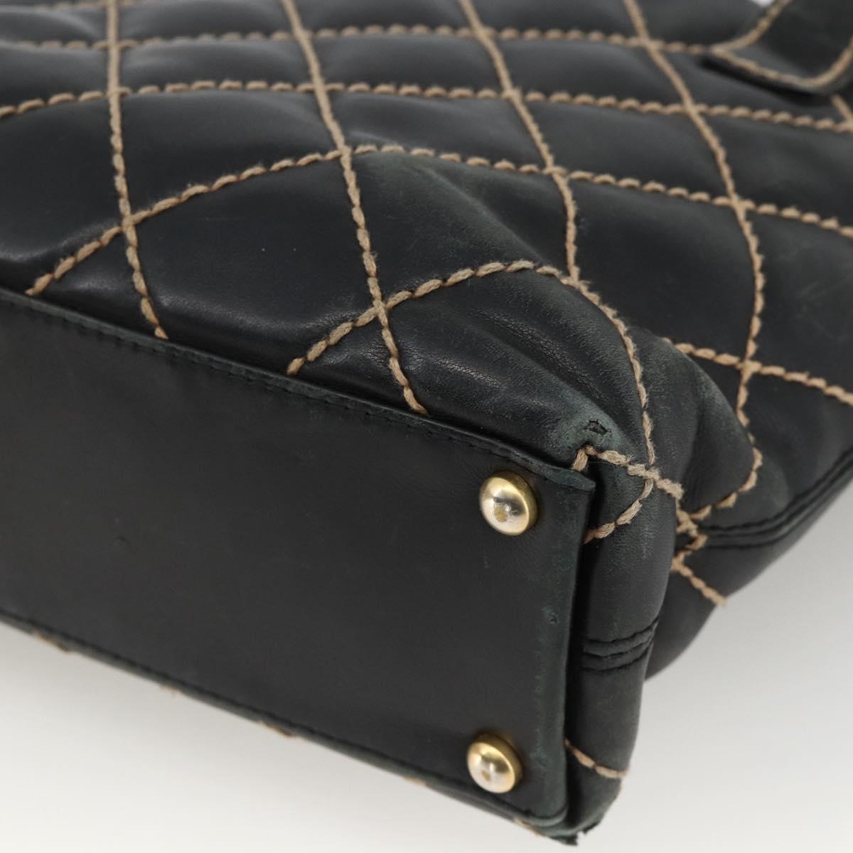 CHANEL Matelasse Wild stitch Tote Bag Leather Black Gold CC Auth