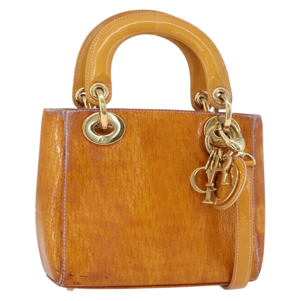 Christian Dior Trotter Canvas Lady Dior Hand Bag 2way Yellow Gold