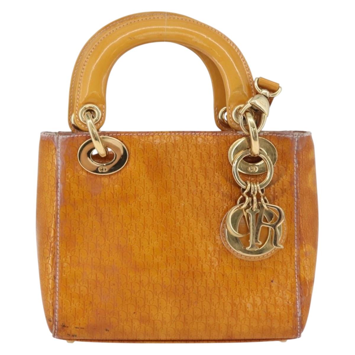 Christian Dior Trotter Canvas Lady Dior Hand Bag 2way Yellow Gold