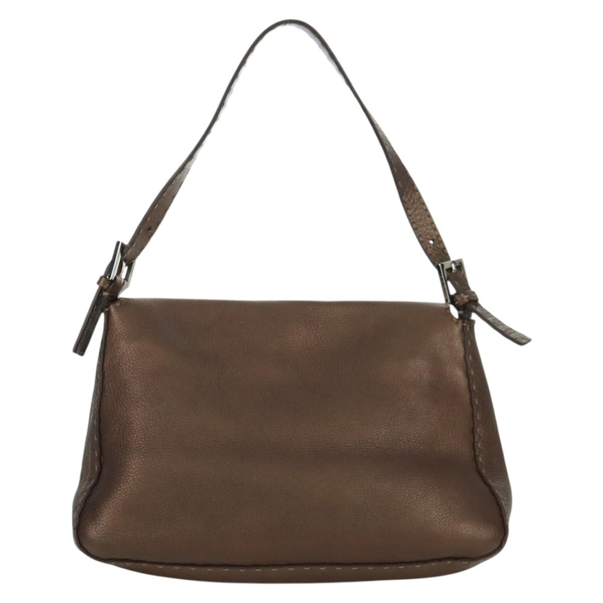 FENDI selleriaブラウンレザーショルダーバッグ FENDI Mamma Baguette Selleria Shoulder Bag Leather Brown Silver