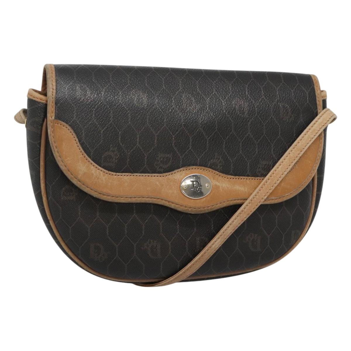 Christian Dior Honeycomb Canvas Shoulder Bag PVC Black Brown