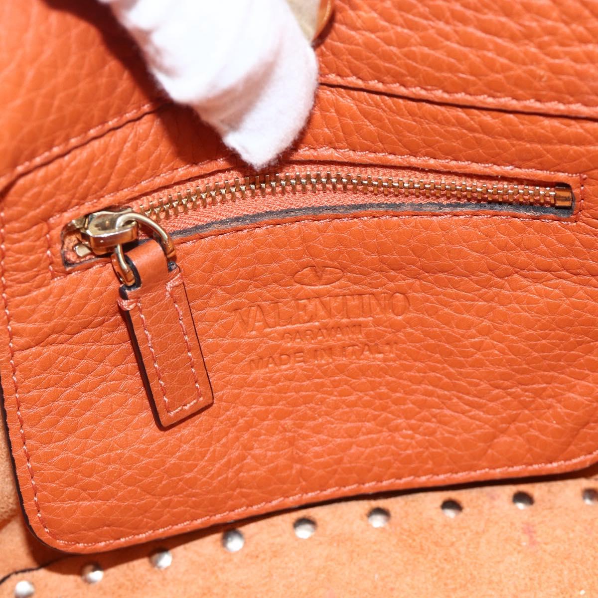 VALENTINO Studs Hand Bag Leather 2way Gold Orange brown Auth
