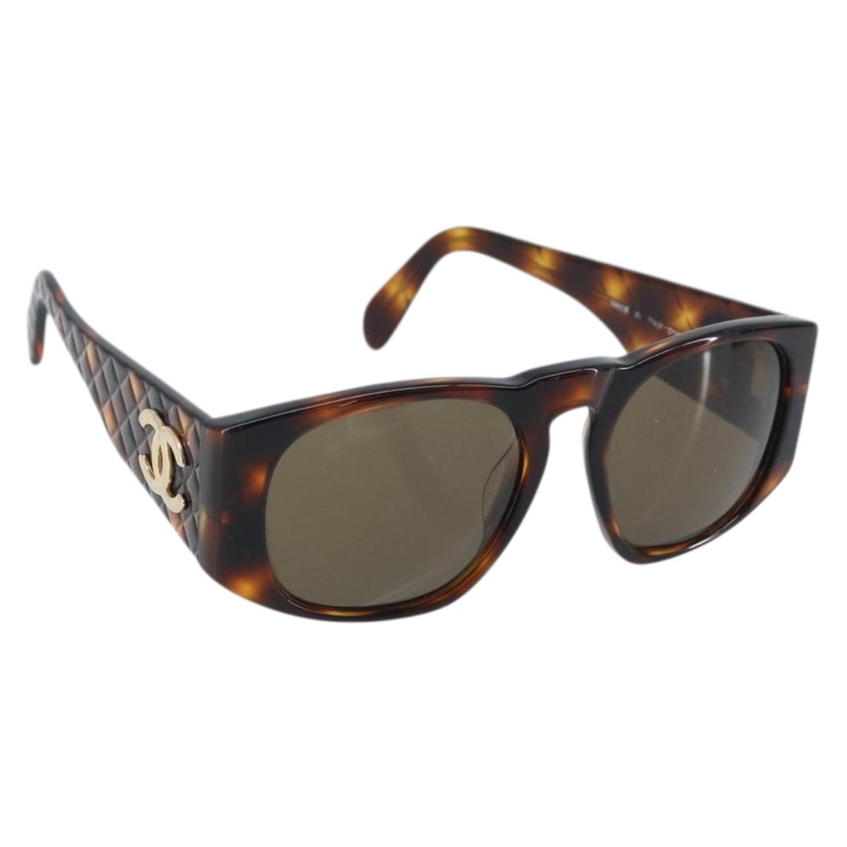 CHANEL COCO Mark Sunglasses plastic Brown 01450 91235 CC Auth