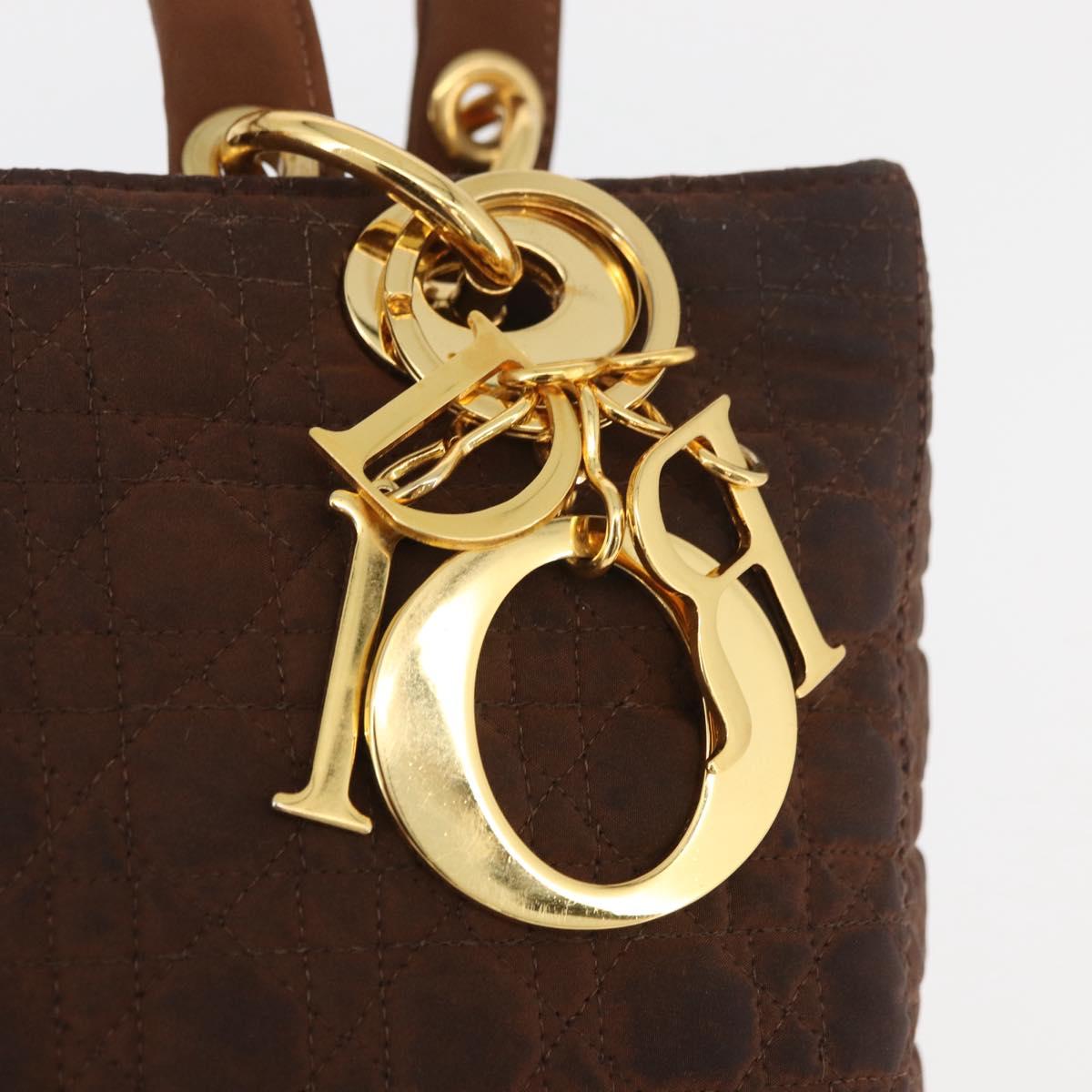 Christian Dior Canage Lady Dior Hand Bag Nylon Brown Gold Auth