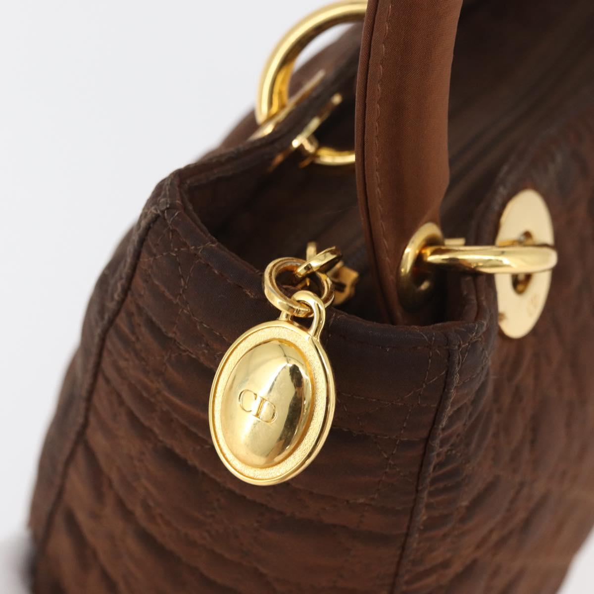 Christian Dior カナージュ　ナイロン　ハンドバック　ブラウン Christian Dior Canage Lady Dior Hand Bag Nylon Brown Gold Auth