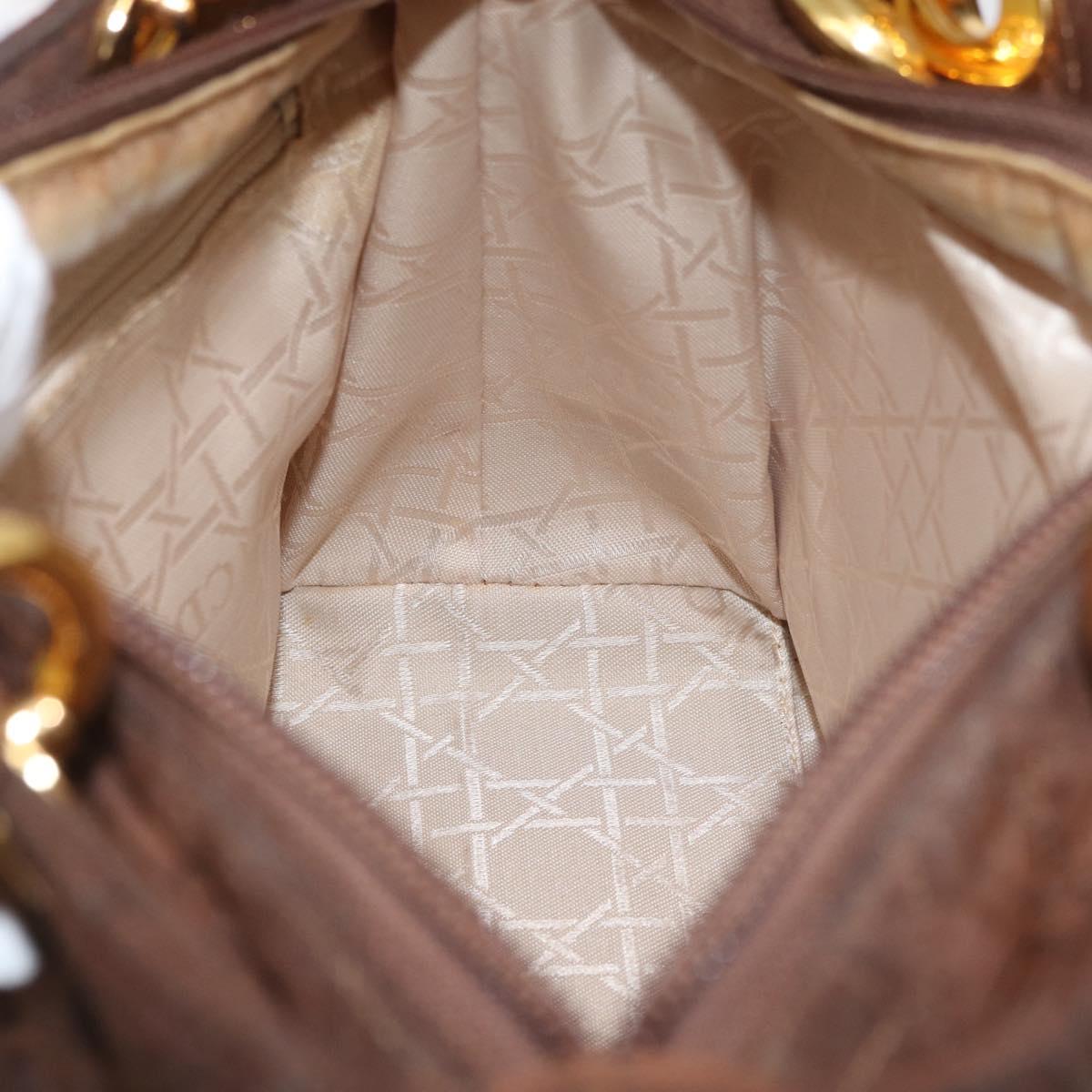 Christian Dior Canage Lady Dior Hand Bag Nylon Brown Gold Auth