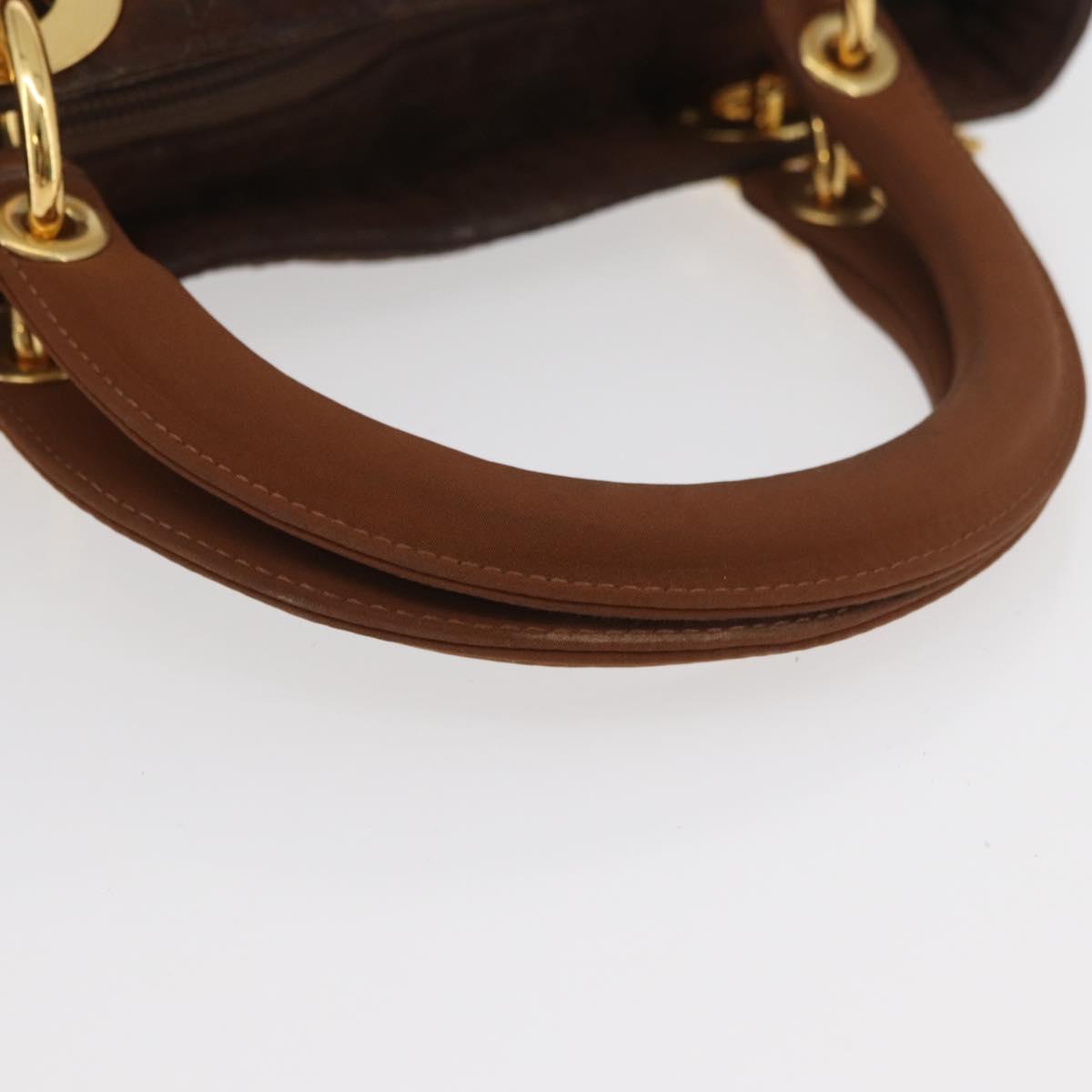 Christian Dior カナージュ　ナイロン　ハンドバック　ブラウン Christian Dior Canage Lady Dior Hand Bag Nylon Brown Gold Auth