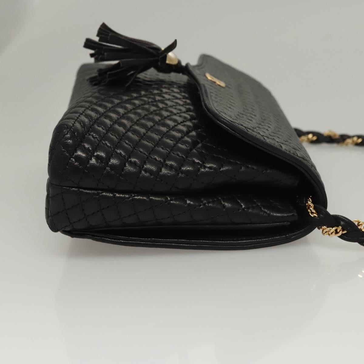BALLY Quilted Chain Shoulder Bag Leather Black Gold Auth BA1239 | eBay