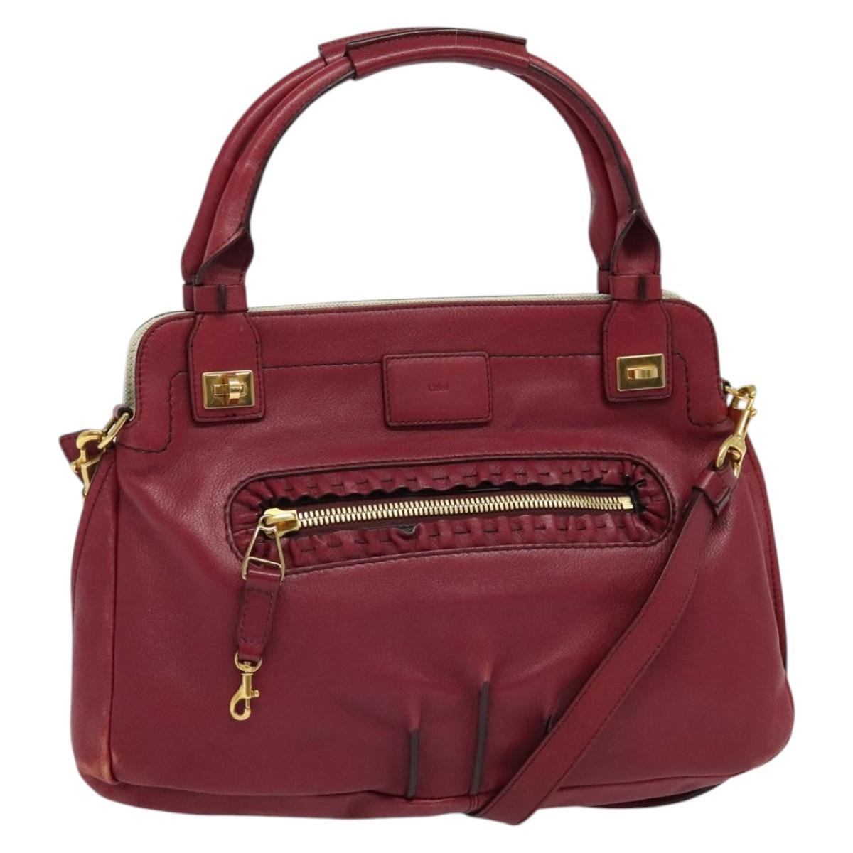 Chloé マーガレット 2way ハンドバッグ ショルダー レザー レッド 赤 Chloe Margaret Hand Bag Leather 2way Wine Red Gold Auth BA4349 | eBay