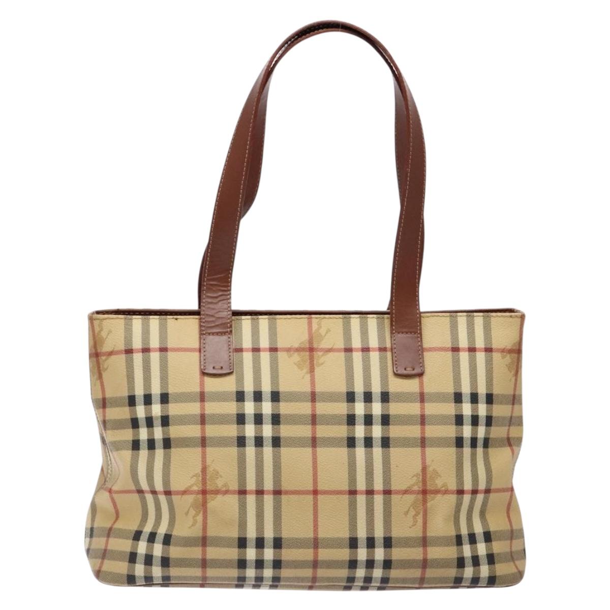 BURBERRY Nova Check Tote Bag PVC Beige Gold Auth BA5186 | eBay