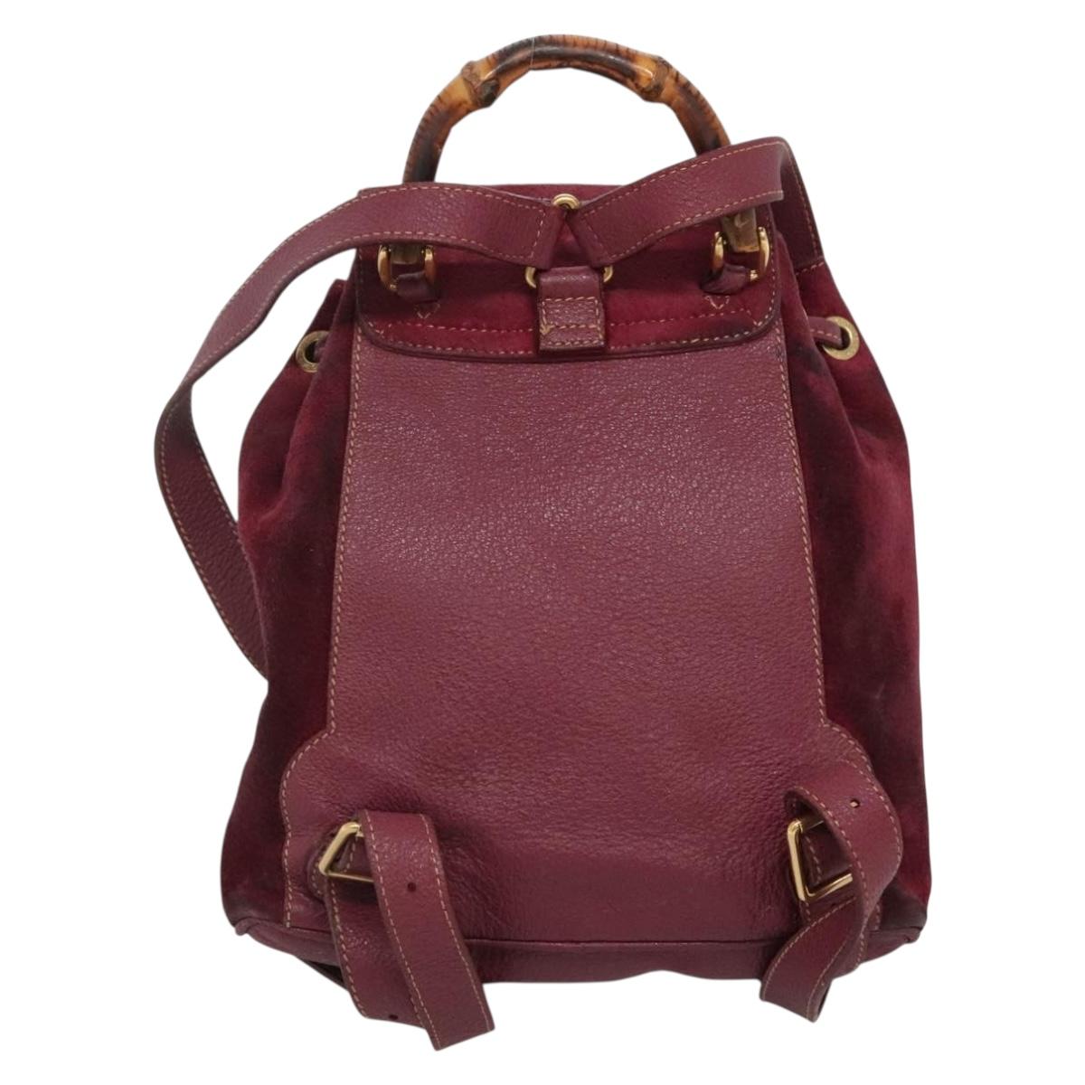 GUCCI Bamboo Backpack Suede Purple Gold 003 1705 0030 Auth 